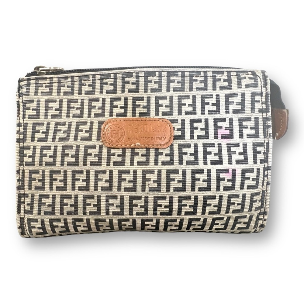 Fendi Zucca Canvas Cosmetic Pouch Bag | Brown FF Logo Mini Bag | Made in Italy - Picture 7 of 15